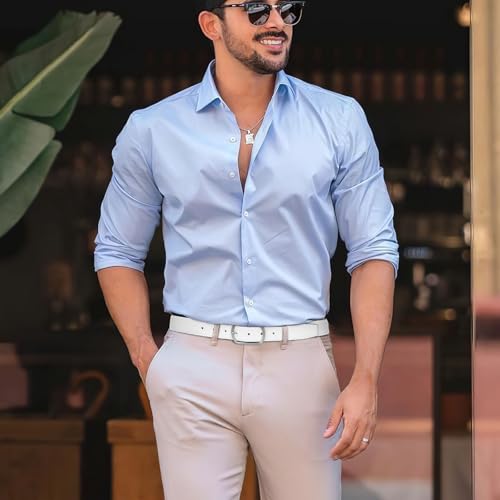 Two-in-One Reversible Leather Belt,Gold Buckle Dress Casual Belt