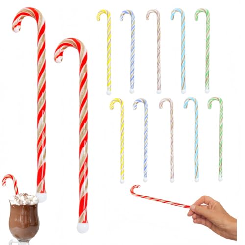 LYFJMUS 12 Pieces Christmas Candy Cane Cocktail Stirrers Glass Candy
