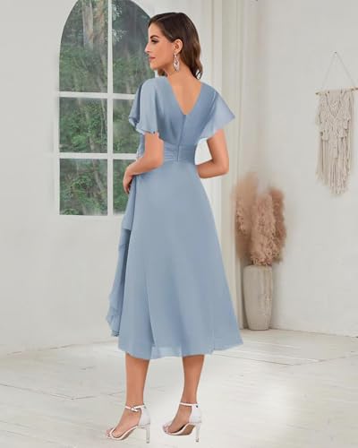 Tea Length Mother of The Bride Dresses - 2025 Chiffon Beaded Short Sleeve Wedding Formal Evening Dress for Women3