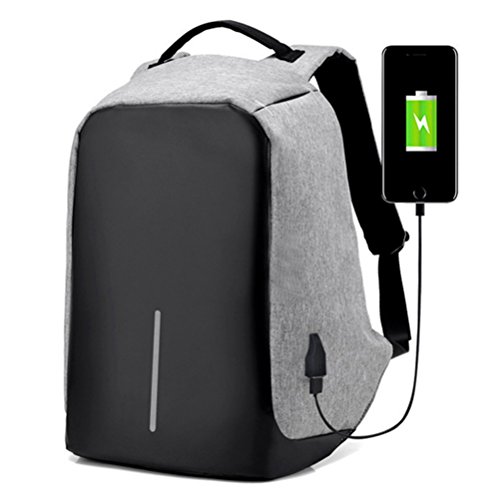 Durable Rucksack Schultasche Daypack Schulter Laptoptasche mit USB-Ladeanschluss und Schloss Schwarz, Grau, Lila