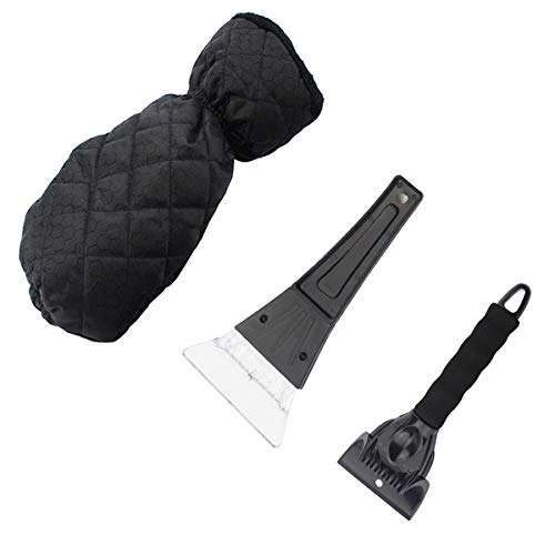 AOSEA Cars Ice Scrapers WIth Glove, Windscreen Scraper Mitts Window Snow Scrapers Waterproof Screen Frost Remover Hand Warmersu00a0Black
