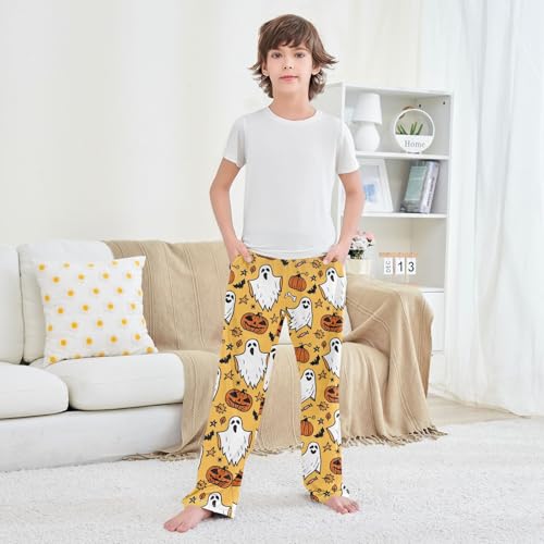 Halloween Ghost Pumpkin Boys Long Pants Soft Trousers Elastic Waist Kids Lounge Bottoms with Pockets S-XL 5