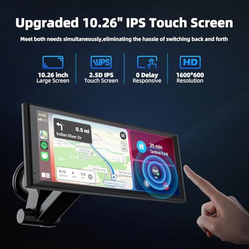 Image of 2025 10.26 inch Wireless Carplay & Wireless Android Auto IPS Touch Screen Multimedia Player with Voice Control FM | Bluetooth 5.3 Mirror Link for All Car & Vehicles | Portable HD