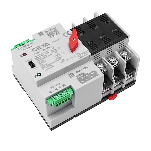 GAEYAELE Automatic Transfer Switch Three Phase ATS 100A 220V Power Transfer Switch Din Rail Mounted Controller Electrical Type(3P-100A-220V)