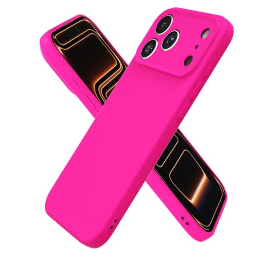 oakxco for iPhone 17 Pro Case Silicone, Ultra Slim Thin Phone Case for Women Girls, Plain Solid Color Minimalist Aesthetic Cute Girly Design, Soft Rubber Gel TPU with Camera Cover, Neon Hot Pink by oakxco - Used condition - US$5.99