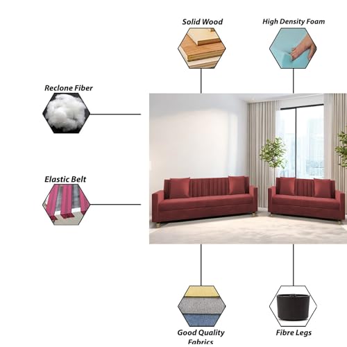 Image of Casaliving Garcia 3+2 Seater Sofa Set for Living Room (Maroon)