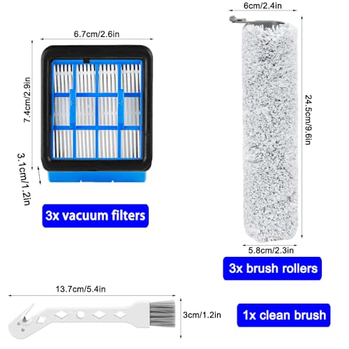 Image of For Bissell CrossWave OmniForce & OmniFind Vacuum Cleaner, 3x Multi-Surface Brush Rollers + 3x HEPA Filters + 1x Clean Brush, Replacement Parts 3882 /3883 /3967F Series, Compare to Model 1640064