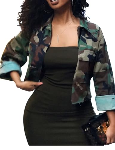 xxxiticat Women's Camoufalge Print Fall Jacket Long Sleeve Button Camo Cargo Lightweight Casual...