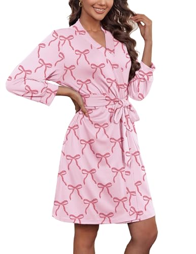 Image of Ekouaer Women's Robes Lightweight 3 /4 Sleeve Short Knit Bathrobe Soft Knee Length Sleepwear Robes with Pockets S-XXL
