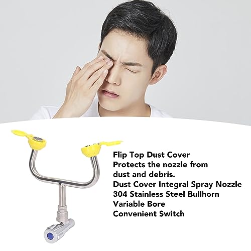 Eye Wash Station, Stainless Steel Faucet Mounted Emergency Eyewash Station Sink Attachment for Lab Factory Industry Site, Office and Home