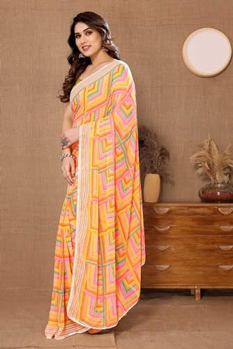 Image of Panzora Women's Georgette Printed Ready To Wear One Minute Saree With Unstitched Blouse Piece