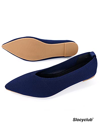 Slocyclub Flat Shoes for Women Classic Pointed Toe Slip On Ballet Shoes Knitted Texture Black Comfortable Dress Shoes2
