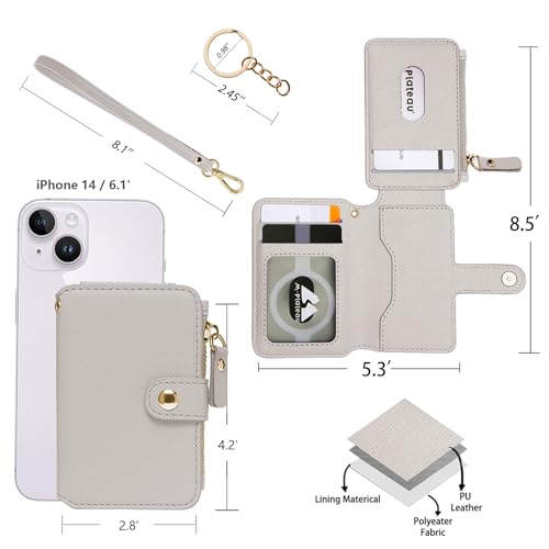 Image of M-Plateau RFID Blocking Keychain Wallet With Leather Wrist Strap | Keychain Wristlet, Womens Card Holder with Zipper Coin Pocket and ID Window (Beige)