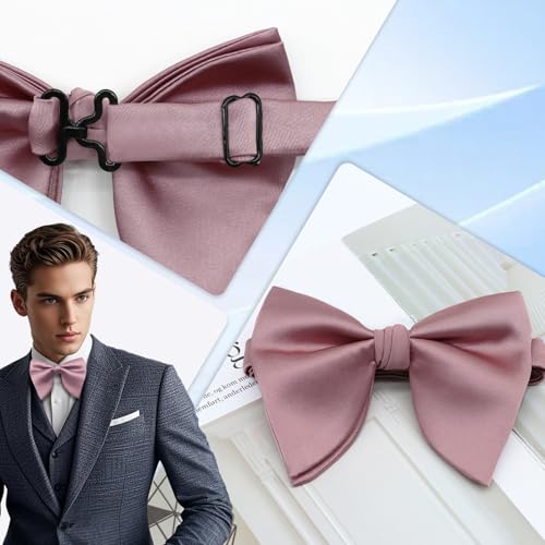 Image of Luckyvestir Oversized Bow Ties for Men, Pre Tied Clip on Men's Black Bowtie for Wedding Tuxedo Banquets Formal Wear