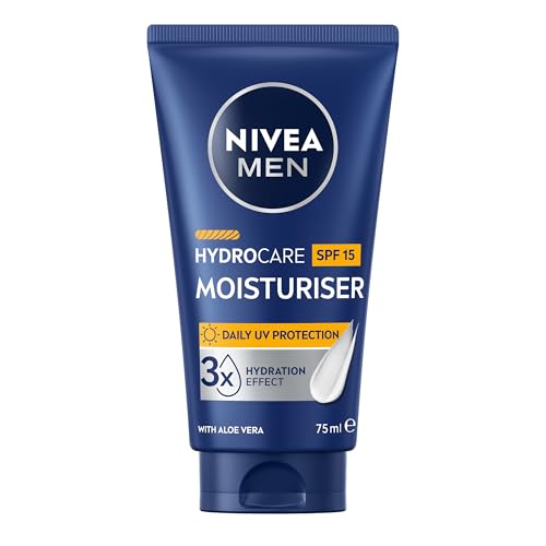 NIVEA MEN Hydrocare SPF15 Moisturiser (75ml), Mens Face Cream For Dry Skin, Moisturiser With SPF For UVA/UVB Protection, Lightweight and Non-Greasy Formula With Aloe Vera and Provitamin B5