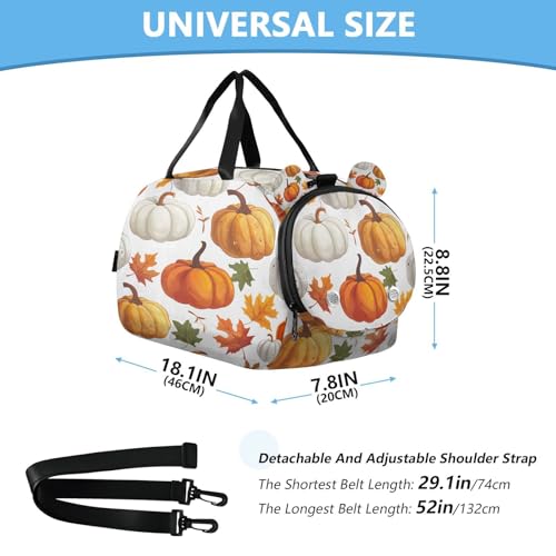 YETTASBIN Sport Travel Duffel Bag for Girls Boys, Autumn Harvest Pumpkin Large Waterproof Weekender Overnight Bag, Detachable Shoulder Strap Gym Bag with Shoe Compartment & Wet Pocket3