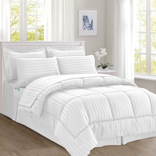 Parure de lit 8 pièces à rayures Dobby avec couette et draps pour lit complet - 3