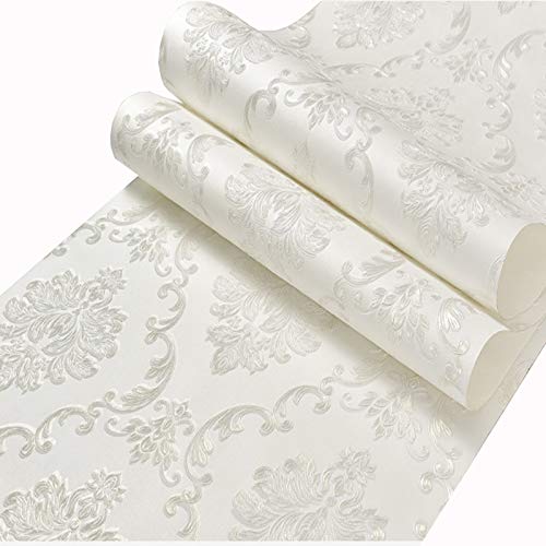 壁紙シール ヨーロッパのパターンの自己接着性の壁紙、不織の家の装飾の壁紙、リビングルームの寝室の子供部屋、白い青いベージュ (Color : White, Size : 53X300CM) 壁紙シール ヨーロッパのパターンの自己接着性の壁紙、不織の家の装飾の壁紙、リビングルームの寝室の子供部屋、白い青いベージュ (Color : White, Size : 53X300CM)