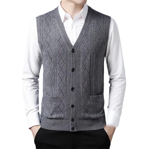 Men Wool Knitted Vest Cardigan Sleeveless V-Neck Waitstcoat Single-Breasted Sweaters Tank Top