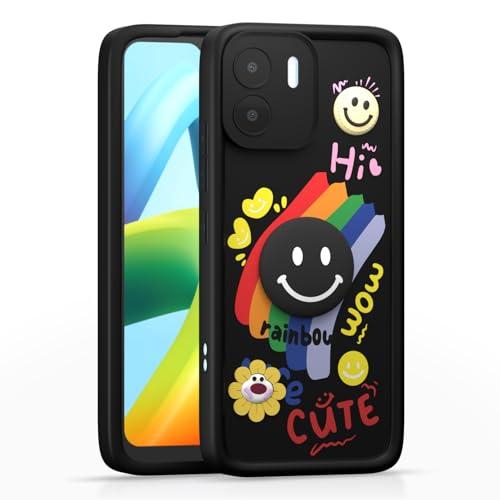 Image of Pikkme Back Cover for Redmi A1 / Redmi A2 | Soft Silicone| Cute Rainbow Smile & 3D Cartoon Flower Design | Shockproof Raised Camera Protection Bumper Case (Black)
