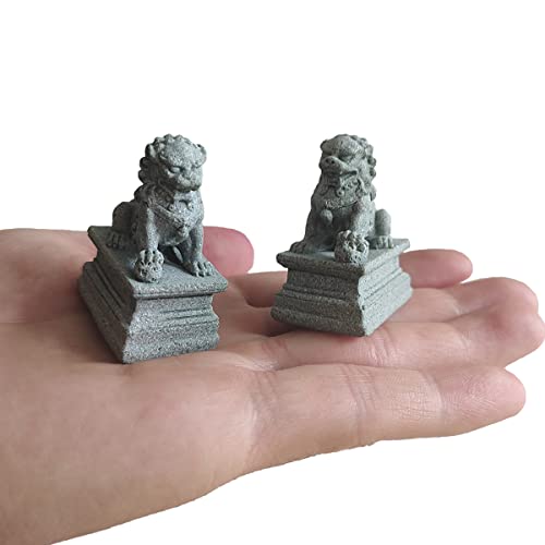 Image of livelyfish Asian Fu Foo Dogs Statues Mini A Pair of Guardian Lion Figurine Sandstone Pets Fish Tank Aquarium Landscape Ornaments Accessories Feng Shui Decorations, A