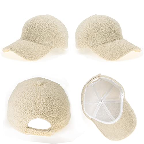 Lamb-Wool Baseball-Caps Warm-Winter Teddy-Fleece Hip-Hop Cap For Men Women Outdoor Travel (22"-22.8"/56-58Cm, Beige) #TOP4