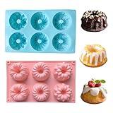 XUOHEAD Mini-Gugelhupfformen zum Backen, 6 Mulden, antihaftbeschichtet, Silikon, kleine geriffelte Röhre, Gugelhupfform zum Backen von Cupcakes, Donuts, Maisbrot, Brownies, Gelees, Muffins (Lingt Blau