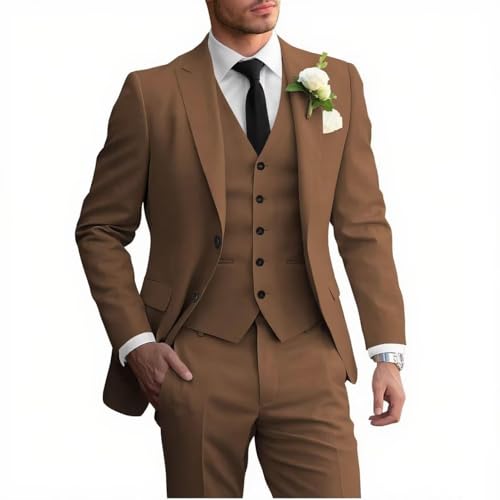 Suits for Men 3 Piece Mens Suit Slim Fit Peak Lapel Two Button Blazer for Wedding Party Jacket Vest Pants Sets