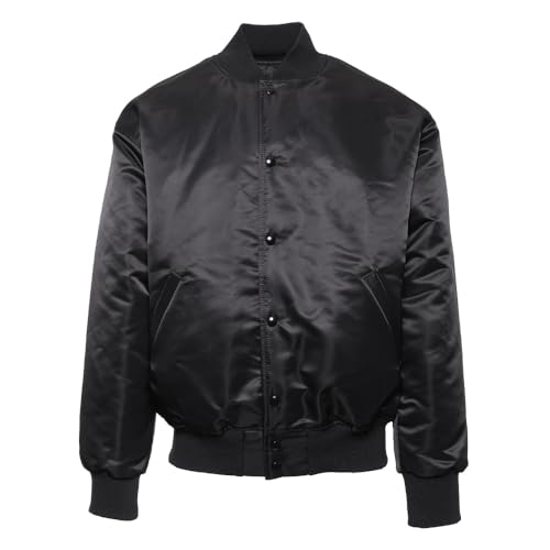 GAME Apparel Pro Satin Baseball Jacket, Classic Varsity Style, Black, Snap Button Front (US, Alpha, 3X-Large, Regular, Regular, Black)