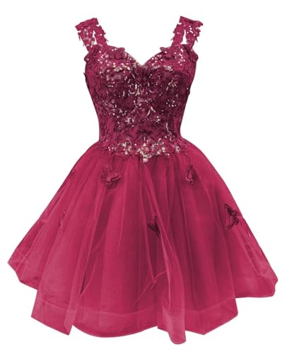 Image of Youjiayi 3D Butterfly Short Homecoming Dresses for Teens Off Shoulder DAMA Dresses for Quinceanera Glitter Sequin Prom Dress