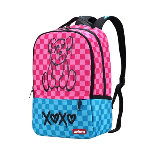 UNIKER Pink Laptop Backpack for School Teens Girls, Water Resistant Travel Backpack for Women, Middle School Backpack for 15.6 Inch Laptop, Pink Bear