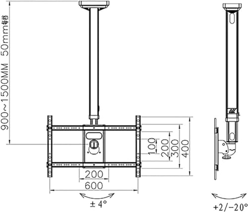 Support TV réglable pour plafond noir idéal pour salon et chambre 32-75 pouces - 3