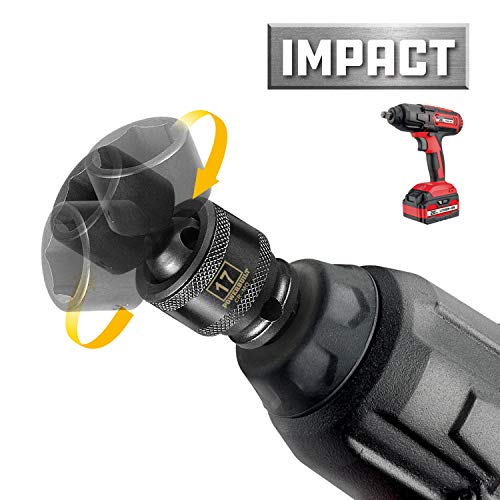 Powerbuilt Metric Universal Impact Socket, 3/8-Inch Drive 6 Point 17Mm, 360 Degree Swivel, Crmo - Black 647228 #TOP4