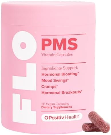 O Positiv FLO PMS Vitamins for Women, 30 Servings (Pack of 1) – Proactive PMS Relief – Targets Hormonal Breakouts, Bloating, Cramps, & Mood Swings with Chasteberry, Vitamin B6, & Lemon Balm