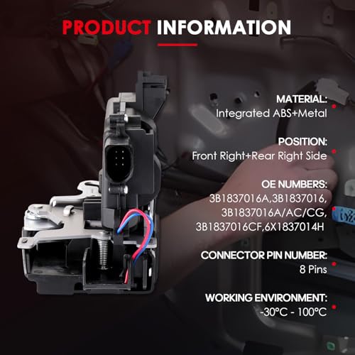 Image of CCIYU 2PCS Front Right+Rear Right Passenger Side Door Latch Lock Actuator Fit for VW Jetta 1999-2005,for VW Passat 1999-2005, Door Lock Actuator Assembly, Replaces # 3B1837016A,3B1837016