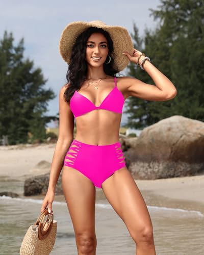 Image of Holipick Women High Waisted Bikini Bottoms Tummy Control Swimsuit Bottoms Strappy Swim Bottom