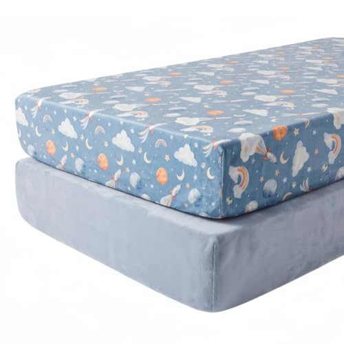 Image of AMROSE 2 Pack Flannel Fleece Crib Sheets, Space