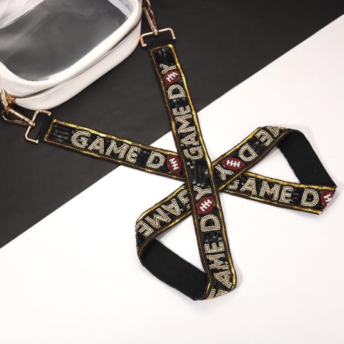 Image of YAHPERN Beaded Purse Straps Game Day Purse Strap Replacement Sequin Crossbody Football Purse Strap for Stadium Clear Bag