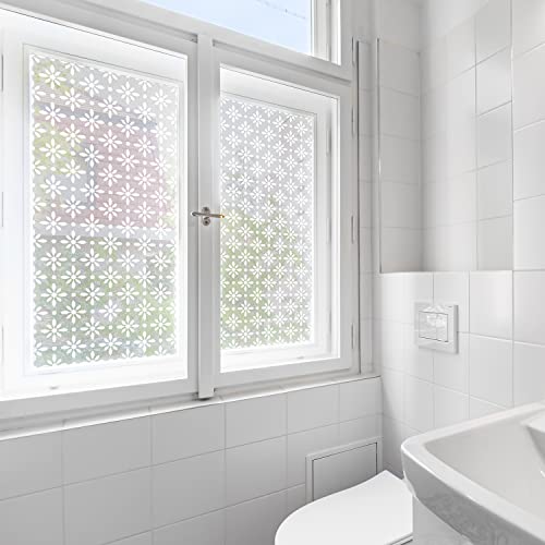 Chicskin Pure White Frosted Privacy Stained Glass Window Film, Removable Static Cling Glass Decals Decor For Glass Window Door, Abstract Floral 78.74"X22.83" #TOP2