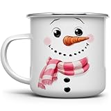 Loftipop Cute Winter Snowman Enamel Camp Mug, Festive Holiday Christmas Campfire Camping Cup (12oz)