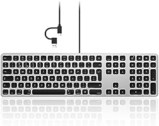Seenda Wired Backlit Keyboard for Mac OS, Full-size Slim Keyboard with USB and Type C 2-in-1 Connector Compatible with Apple iMac, MacBook Pro/Air, Mac Pro, Mac Mini, UK Mac Layout - Black and Grey