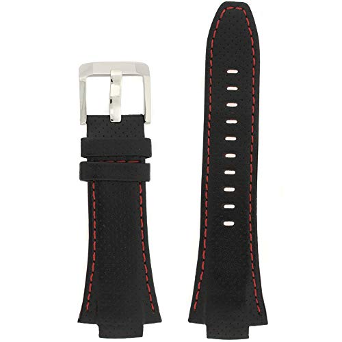 Seiko Sportura Leather Band (15mm, Black, Orange Stitching, 4KG1JZ)