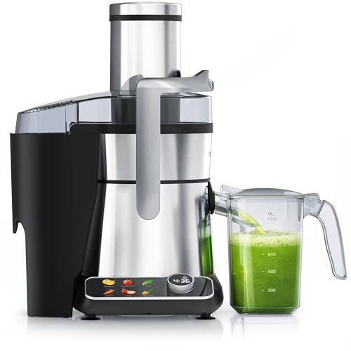 Arendo - Entsafter digital mit Display - 1 Liter – 1000 Watt – XXL Einfüllschacht – LED Display - Farbsymbole – Tropfschutz – Pulsfunktion - für Gemüse und Obst - Sicherheitsverriegelung