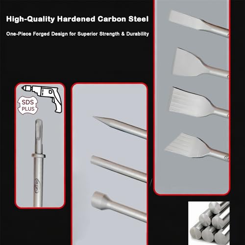 Regiis Tech 7-Piece Dual-Purpose Pneumatic Hammer Chisel & SDS Plus Rotary Hammer Drill Bit Set, Air Hammer Chipping Bits for Concrete, Masonry, Stone, Brick & Demolition by Regiis Tech - Used condition - Image 4