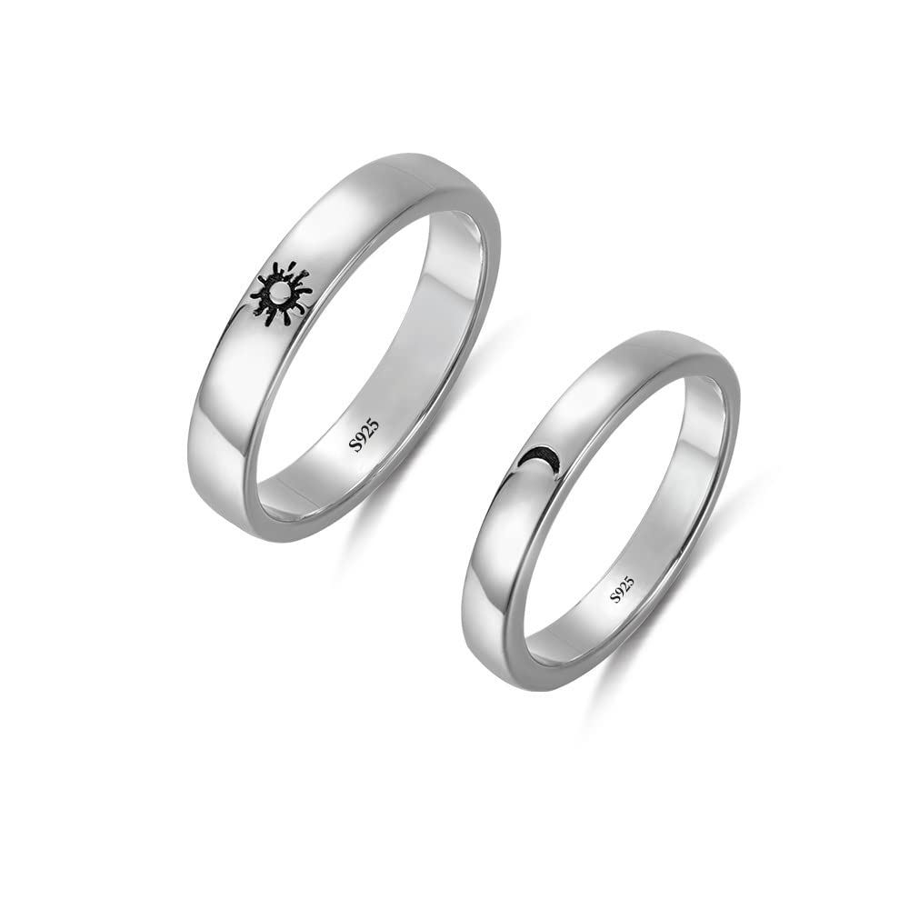 Arvaleff925 Sterling Silver Wedding Band for Men Women 4mm 6mm Moon and Sun His & Hers Promise Ring Engagement Couple Rings Comfort Fit Size 6-13