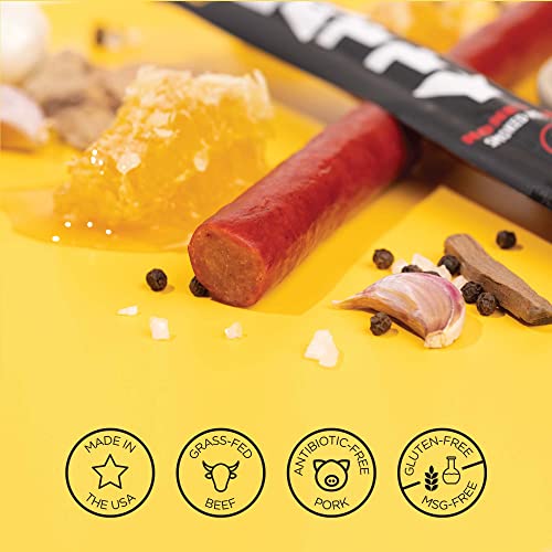 Fatty Beef Jerky Sticks - Honey Bbq 20 Pack - Extra Large Grass Fed Beef & Antibiotic Free Pork - 2Oz - Gluten Free #TOP2