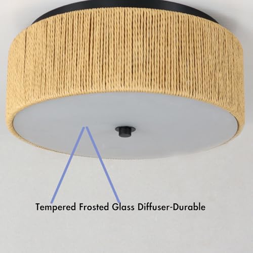 Image of YUBOLE Woven Ceiling Light 3-Light Bohemian Flush Mount Ceiling Light