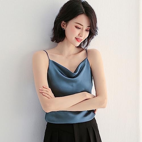 Débardeur en satin noir pour femmes avec col en V fluide