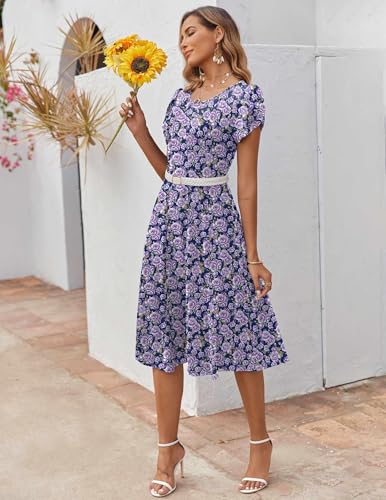 Image of ZEAGOO Womens Casual Dresses for Summer Short Sleeve Flare Midi Dress Loose Flowy Beach Sundress