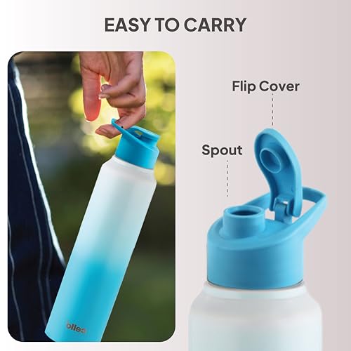 Image of CELLO Aqua Pro Max Stainless Steel Water Bottle 1000 ml White & Blue | ISI Certified Single Wall Rust & Leakproof Fridge Safe Stylish Easy Grip Colorful Steel Water Bottle For Office & Daily Use